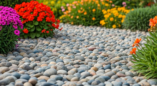 Pebbles used in garden landscaping
