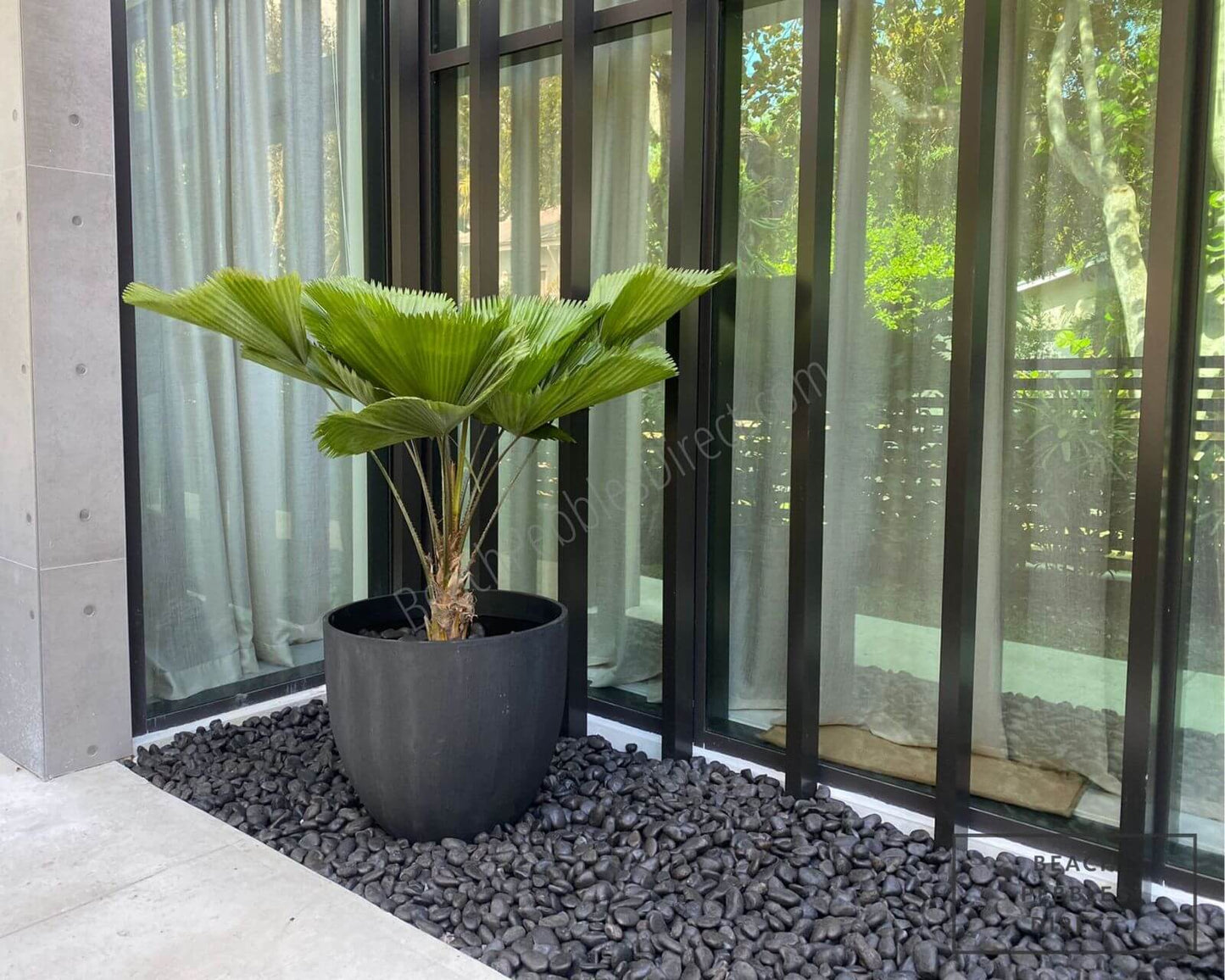 Polished Black Beach Pebbles Installed
